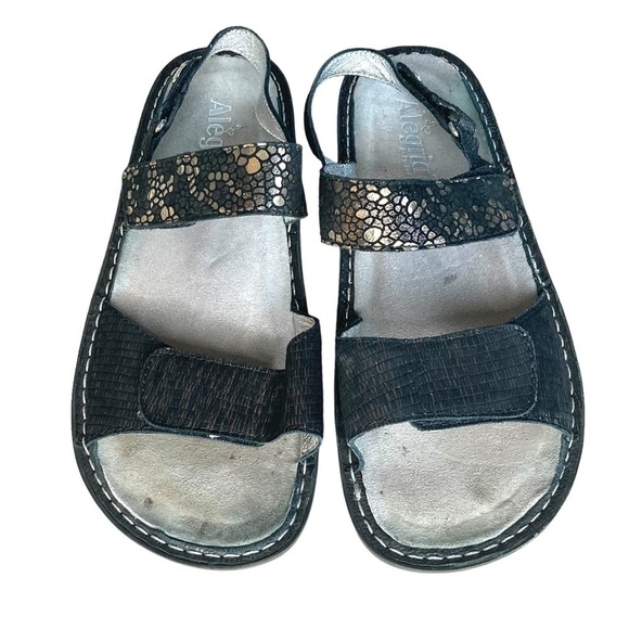 Algeria Verona-780 Black Metallic Two Strap w/Sling Back Leather Comfort Sandals - Picture 2 of 16